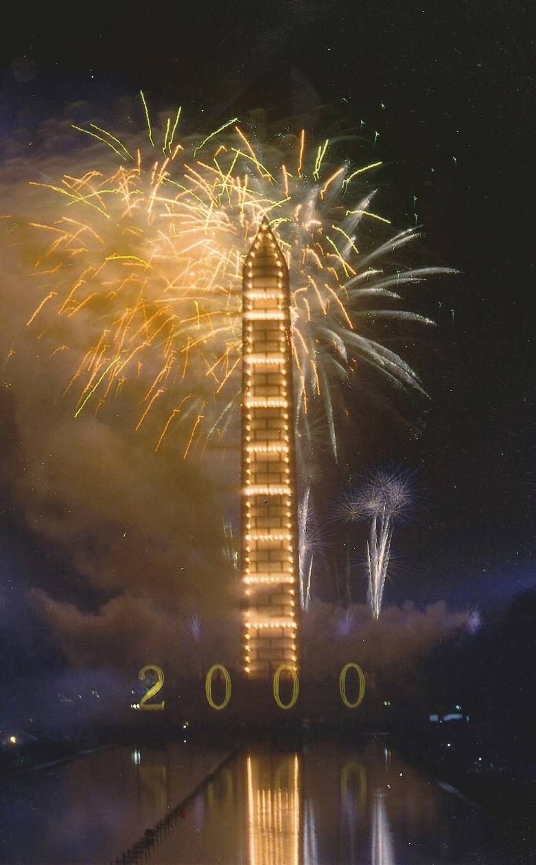The Washington Monument which lit up precisely at the turn of the new millenium.
